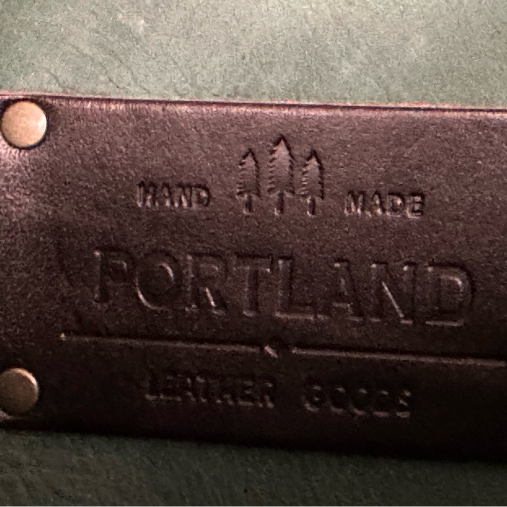 Portland Leather Green Leather Tote with Front Pocket and Brown Straps - Picture 2 of 2